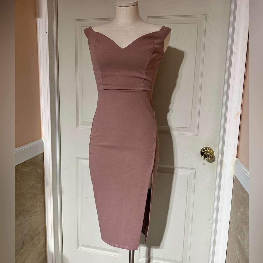 Fashion Nova Mauve Midi Bodycon Dress with Side Slit